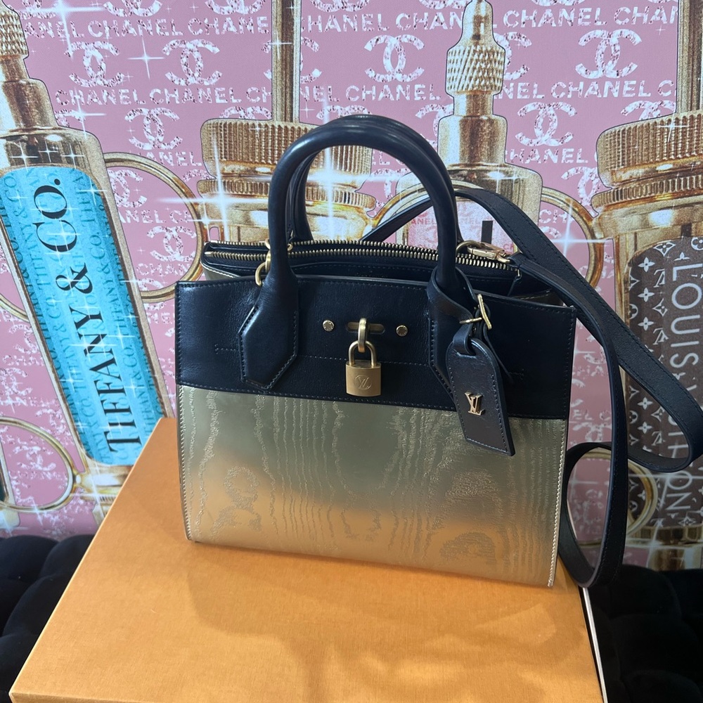 Louis Vuitton Black and Gold Satchel